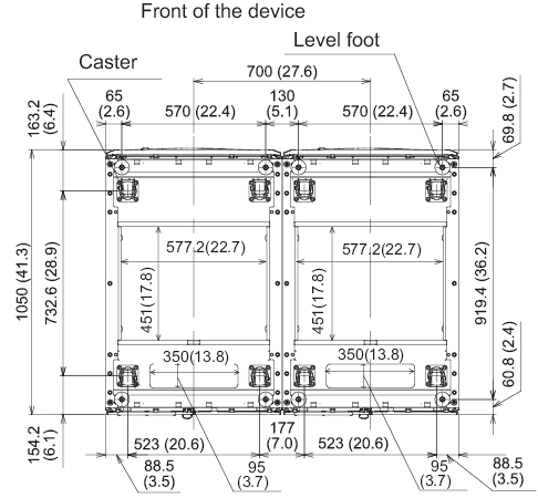 Figure 2-10  Bottom view of an expansion rack, Unit: mm (in.)