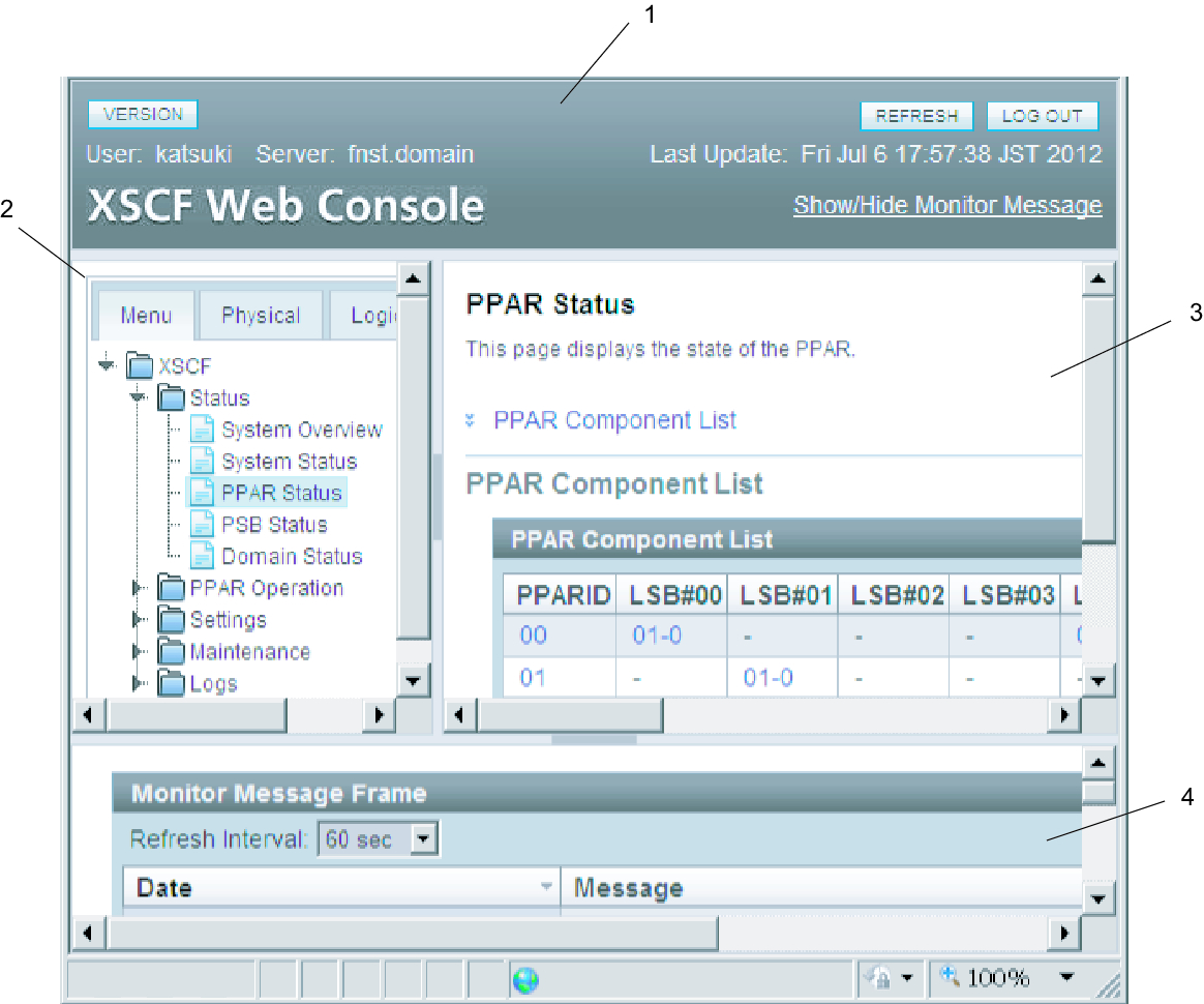 Figure C-1  XSCF Web Console Window