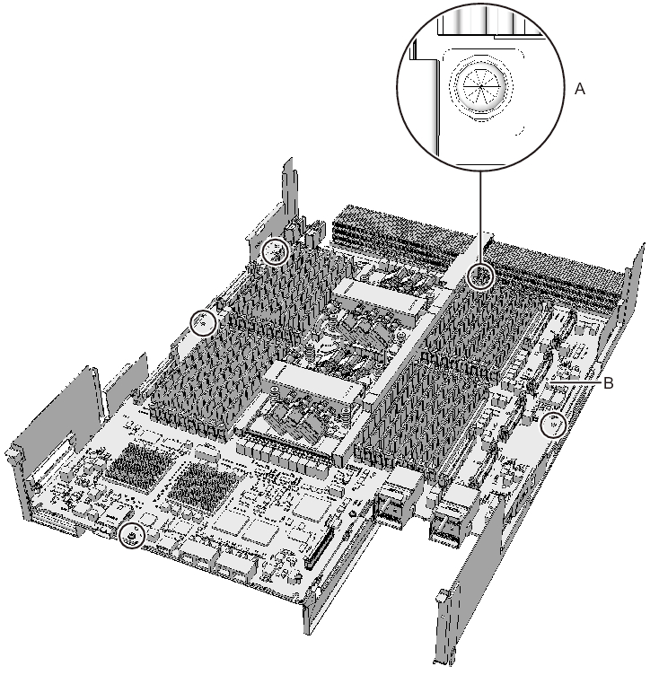 Figure 9-31  Screws on the CPU memory unit board (for the SPARC M10-4/M10-4S with a FRAME-A CPU memory unit)